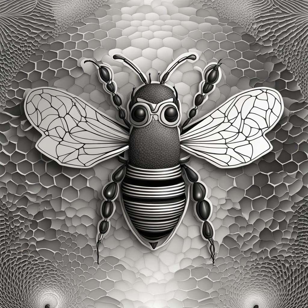 Abstract Vector Fractal Bee with 3D Shading