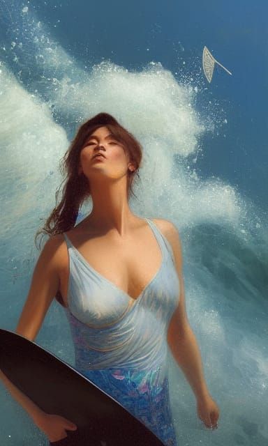 Woman Surfing: Surreal Triadic Color Portrait