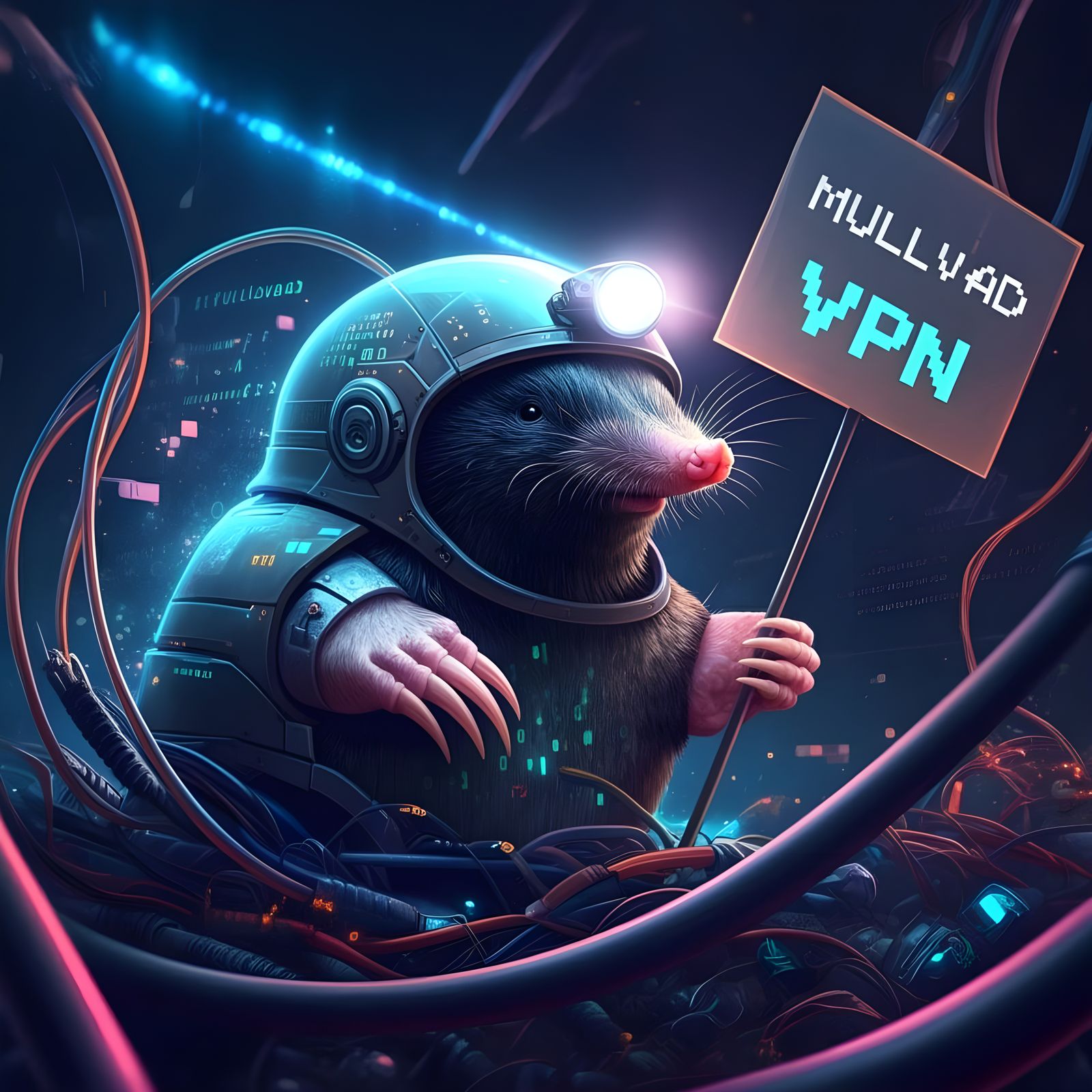 Mole in Cyberpunk Space Searches for Mullvad VPN