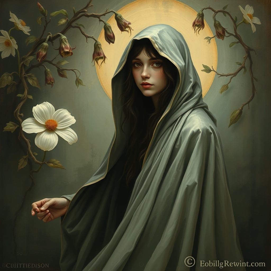 Mysterious Woman in Flowing Cloak, a Symbolist Portrait in t...