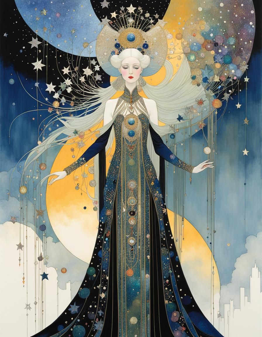 Starlight Forest Spirit in Art Nouveau Style