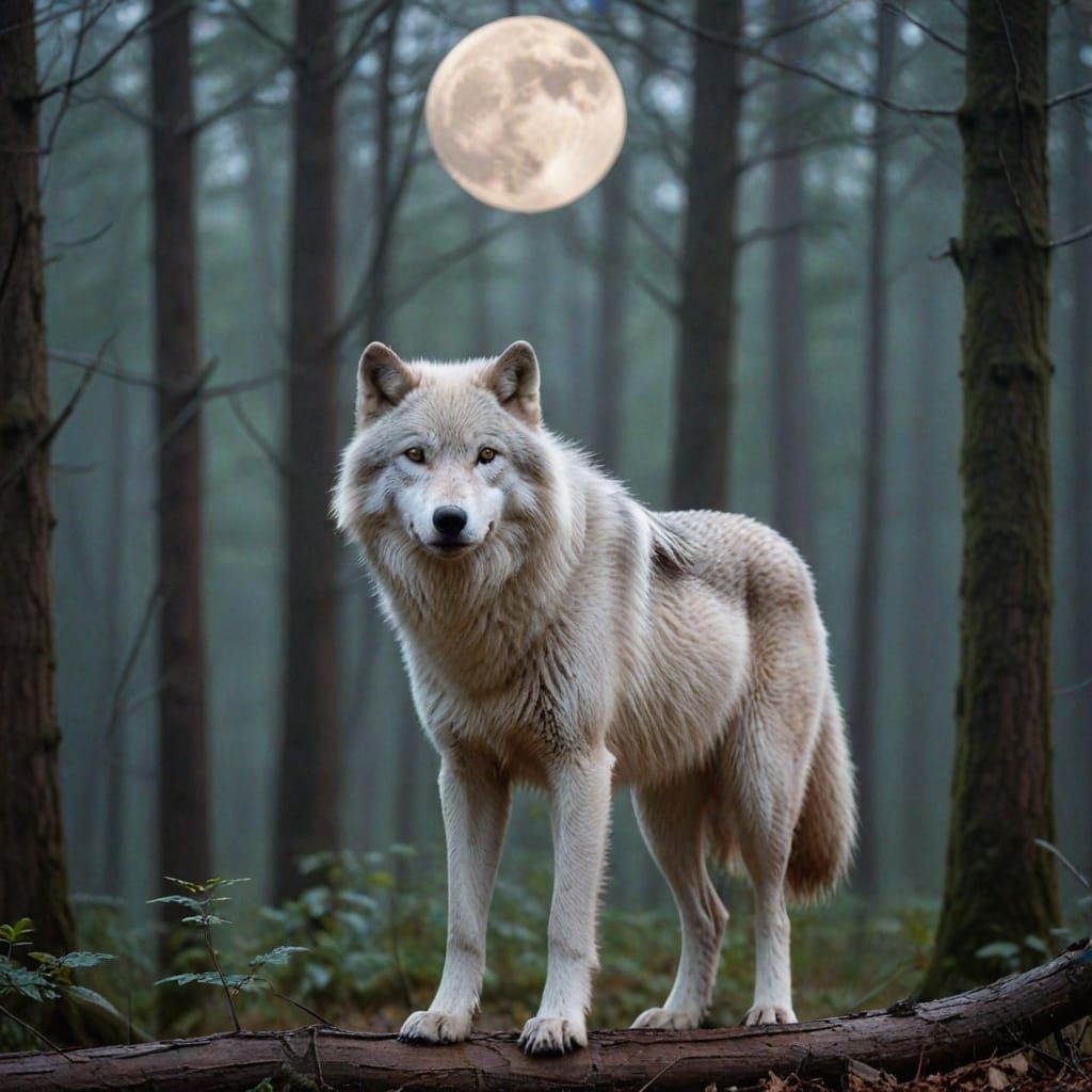 Misty Moonlit Wolf Portrait in Cinematic Style