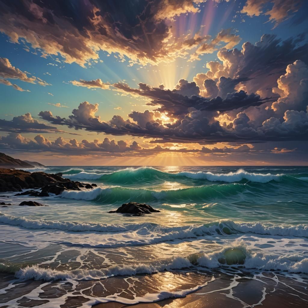 Enchanting Iridescent Seascape with Dramatic Lighting