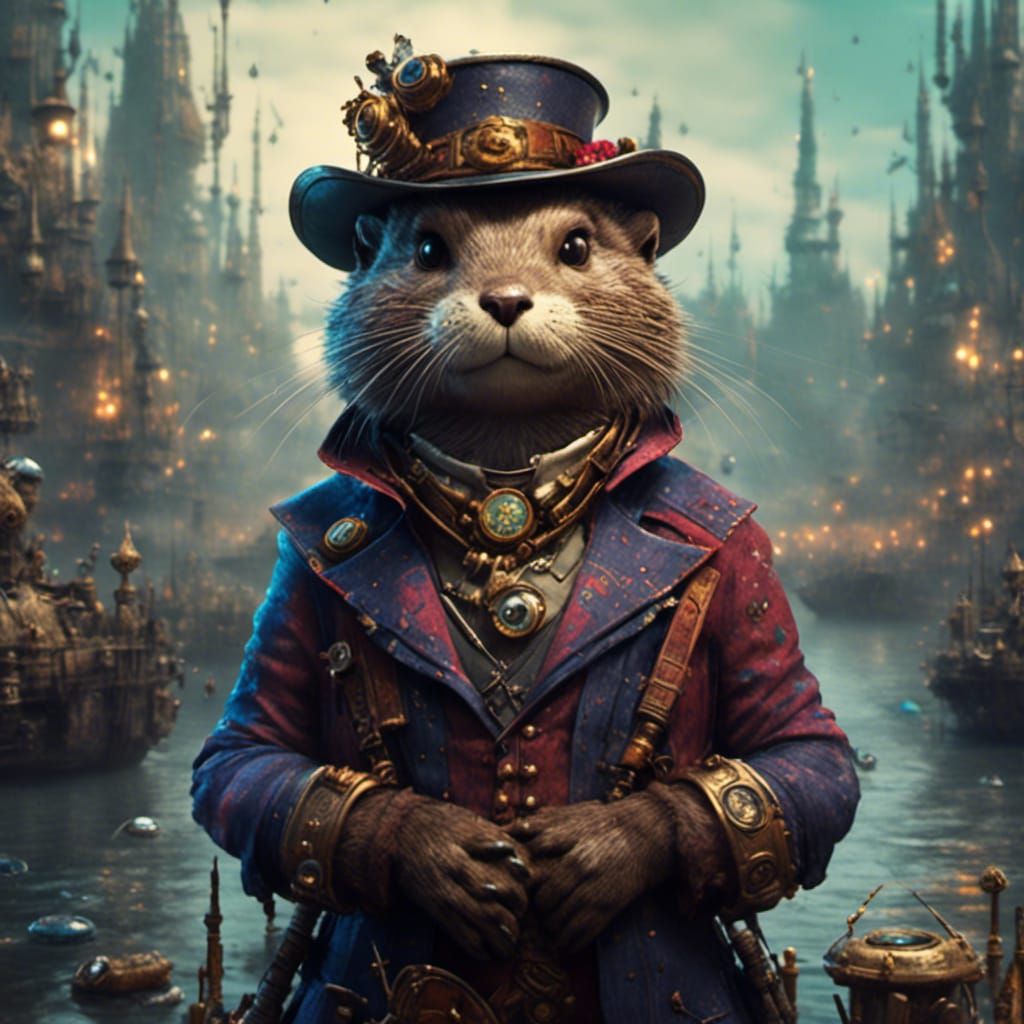 Anthropomorphic Otter in Detailed Matte Painting Style