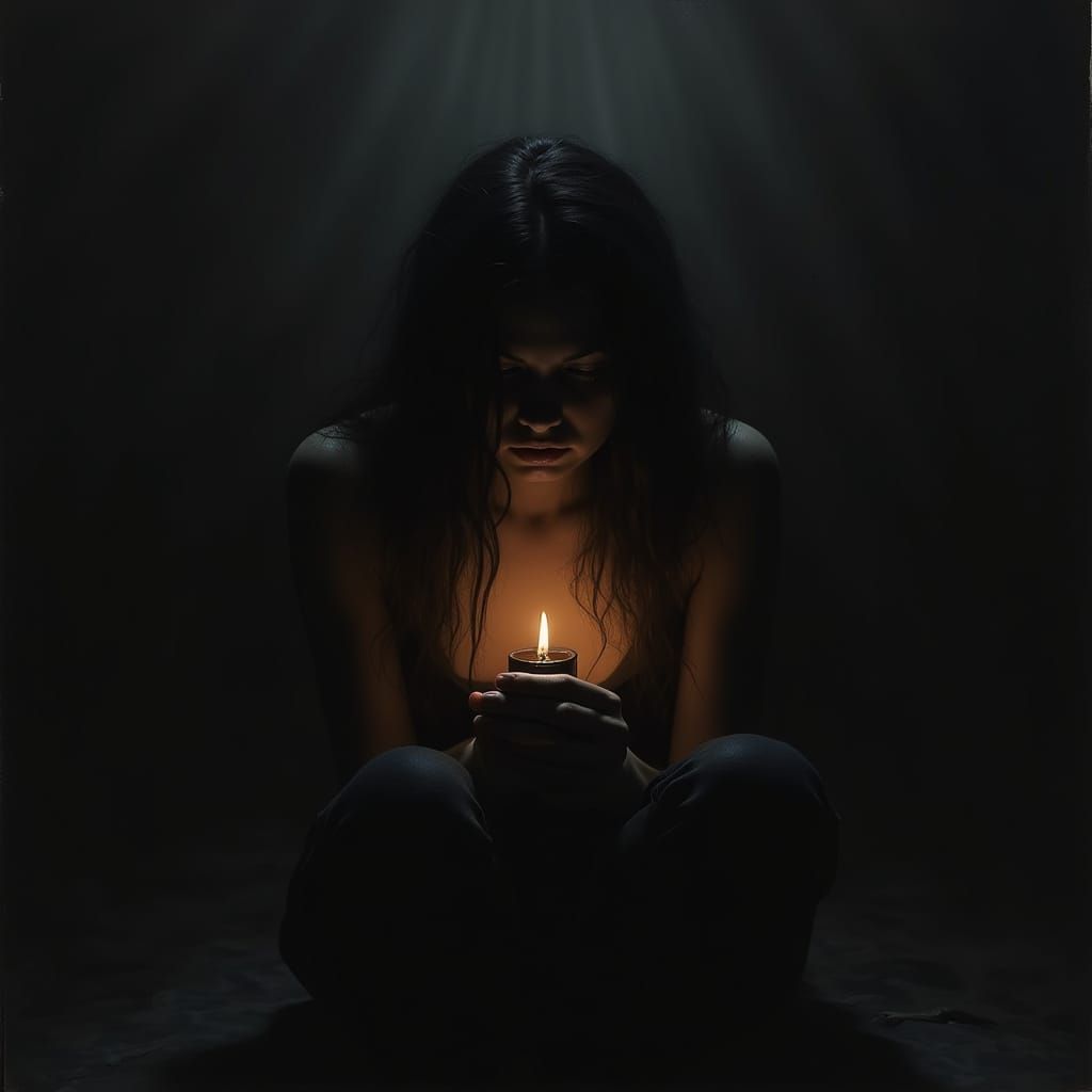 Resilience in Darkness: A Candle's Glow of Love and Memory