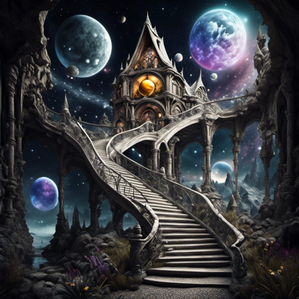 Surreal Dystopian Landscape with Alien Fairy Silhouettes