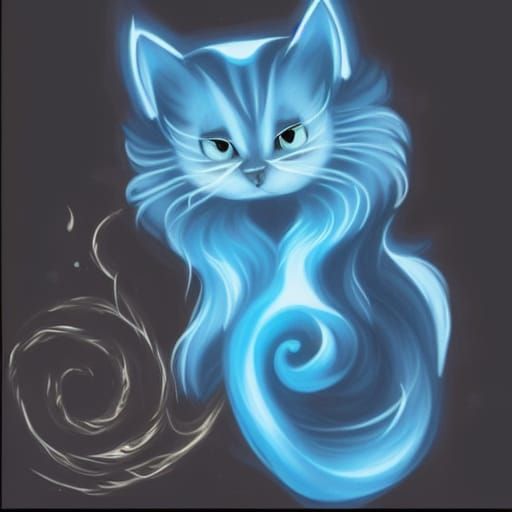Magical Cat Patronus in Wispy Blue