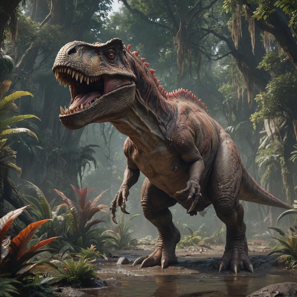 Detailed Tyrannosaurus Matte Painting in Deep Color