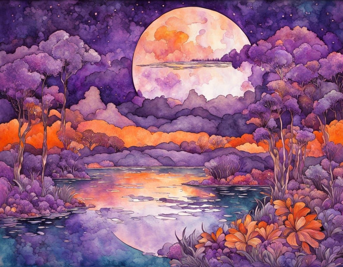 Lush Lagoon: Abstract Impasto Watercolor Ink Drawing