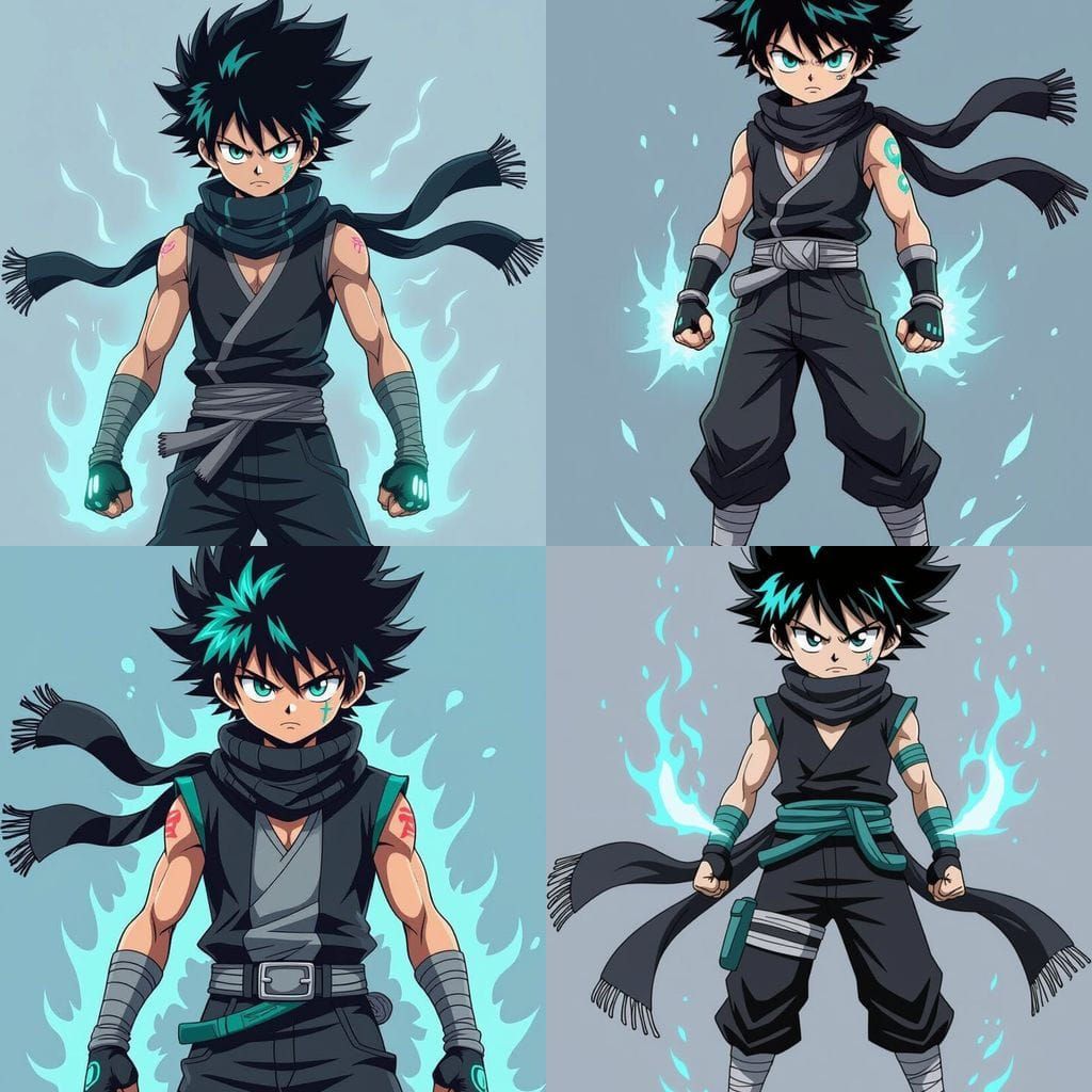 Shounen Anime Protagonist with Teal Streak in Action