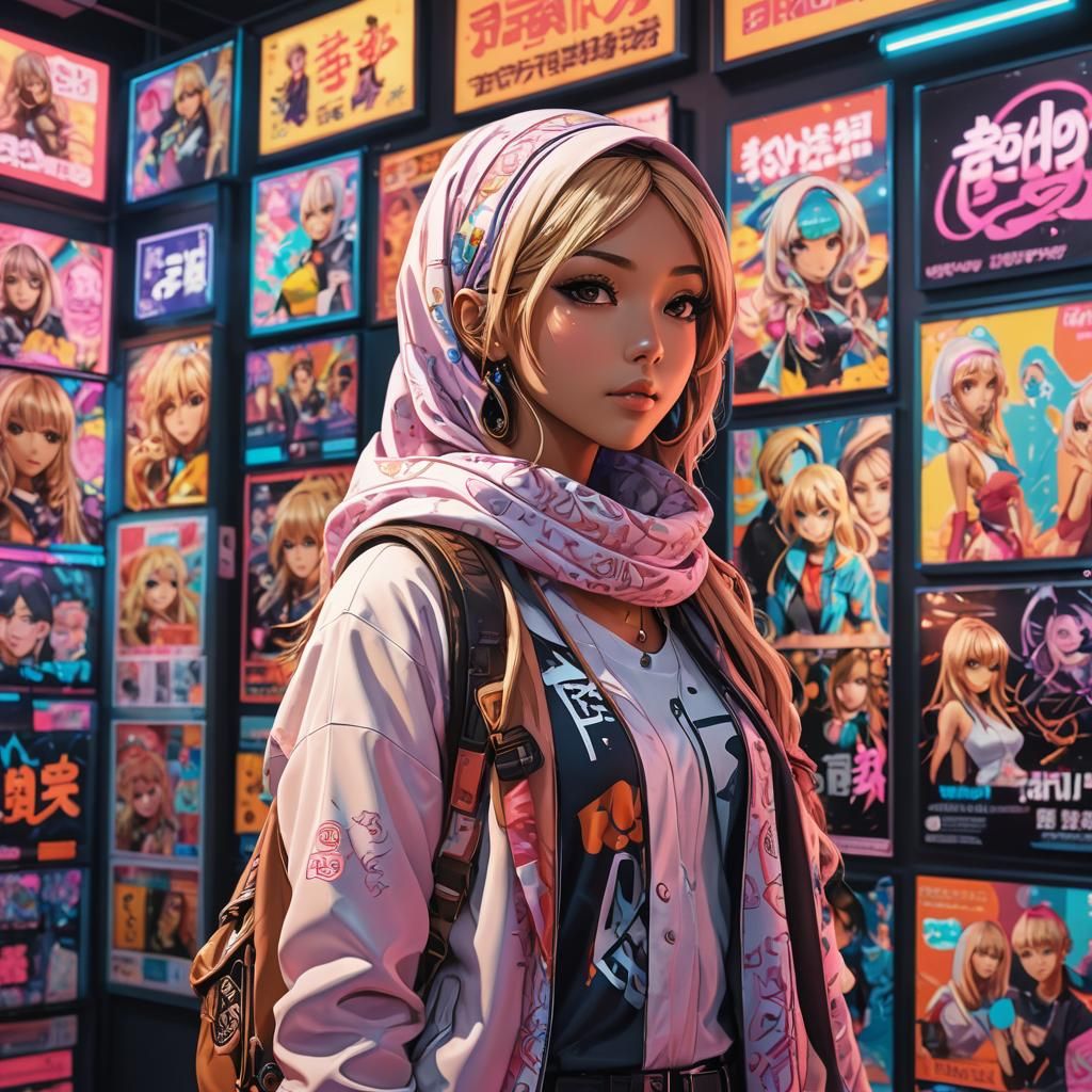 Gyaru in Hijab: Modern Digital Anime Art