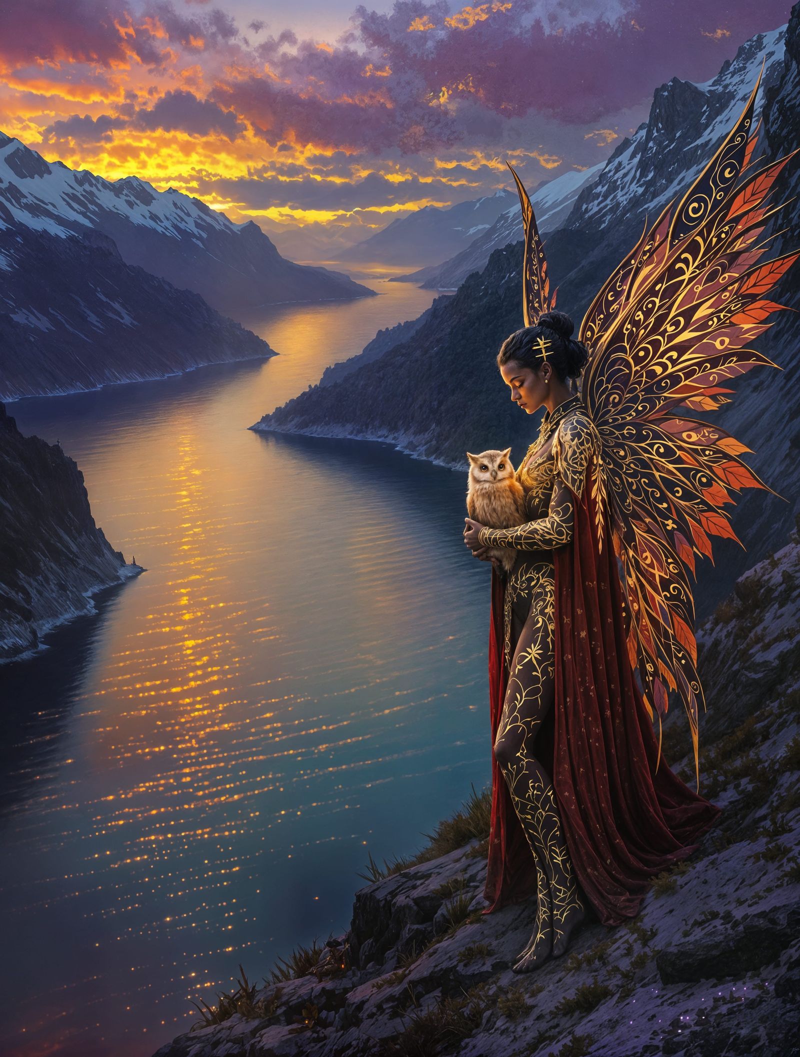 Elegant Norwegian Forest Fairy in Gilded Oil Painting