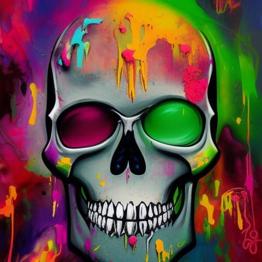 Skull with Crown in Graffiti Splash Art