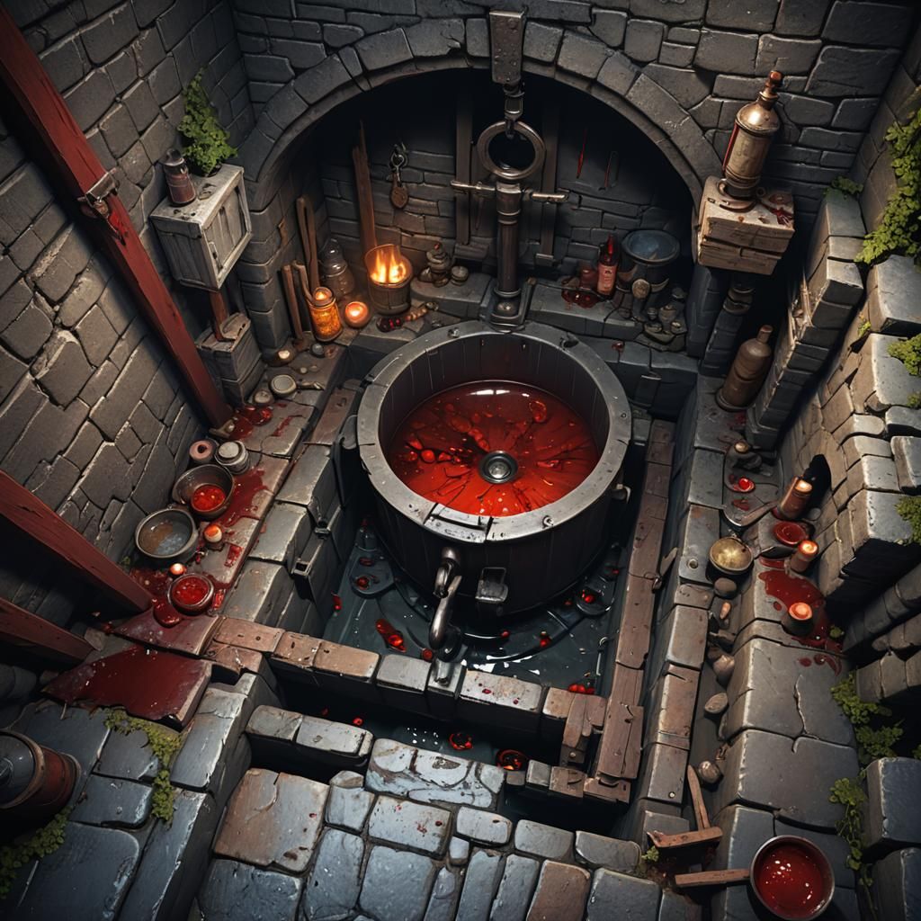 Disturbing Cellar Scene in Detailed Matte Painting