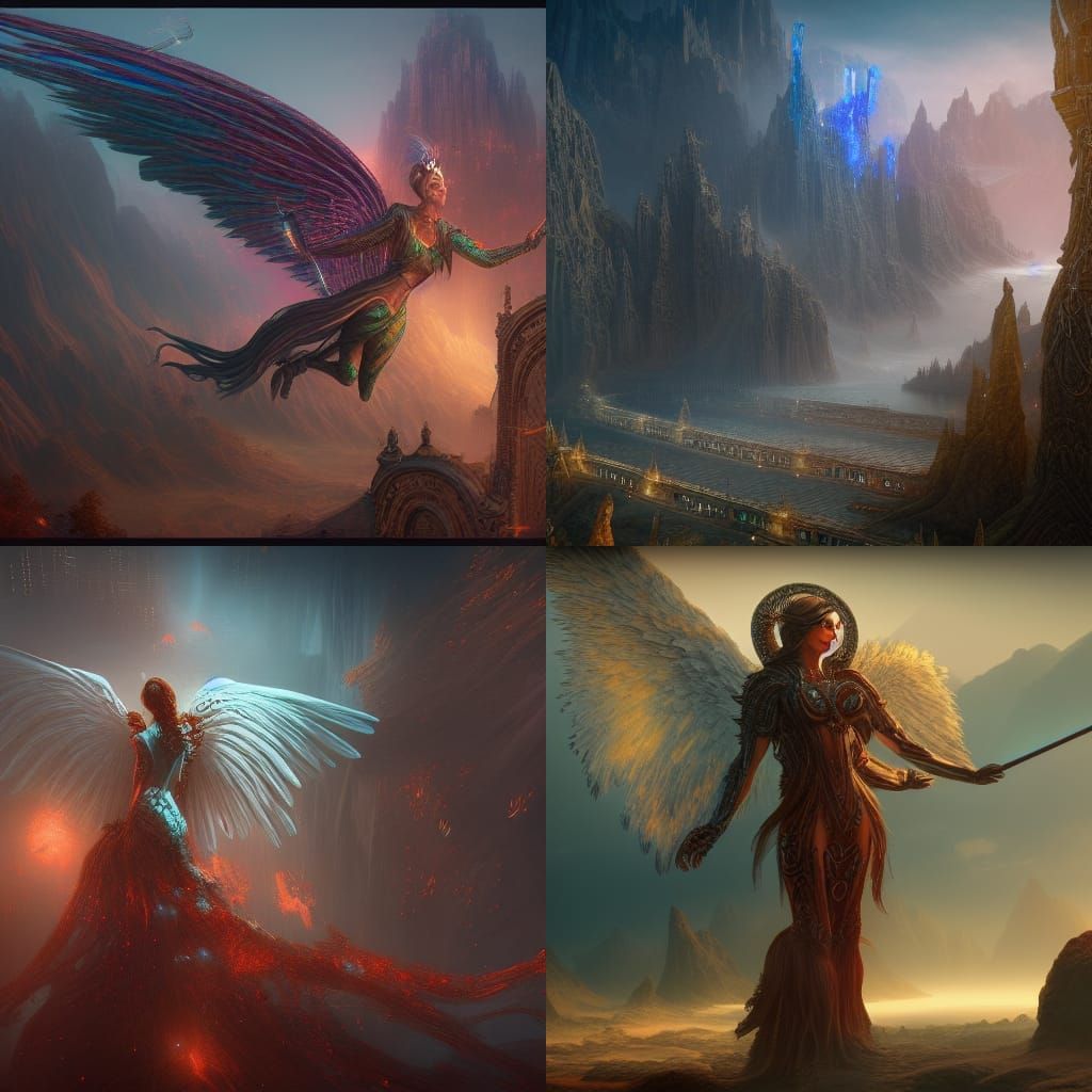 Detailed AI Angel Matte Painting in Deep Color