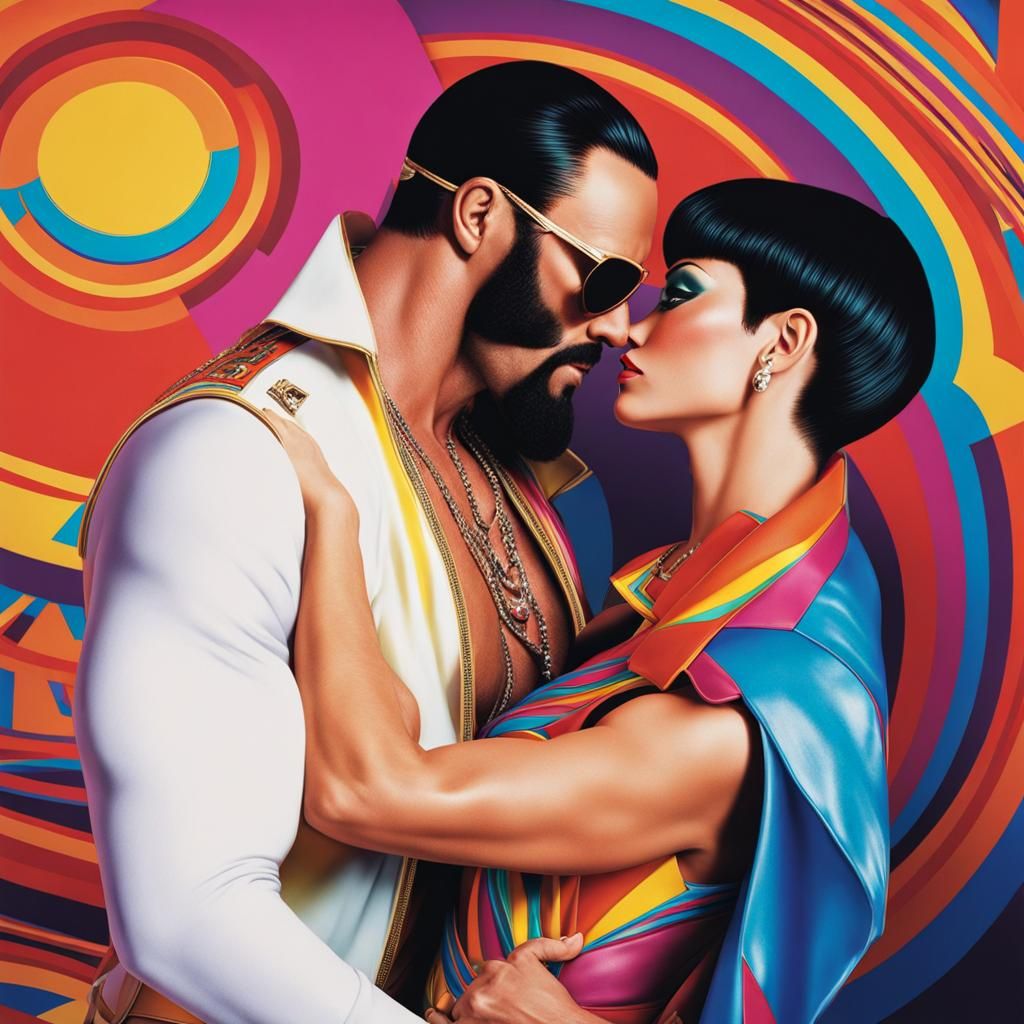 Colorful Portrait: Man Embracing Woman