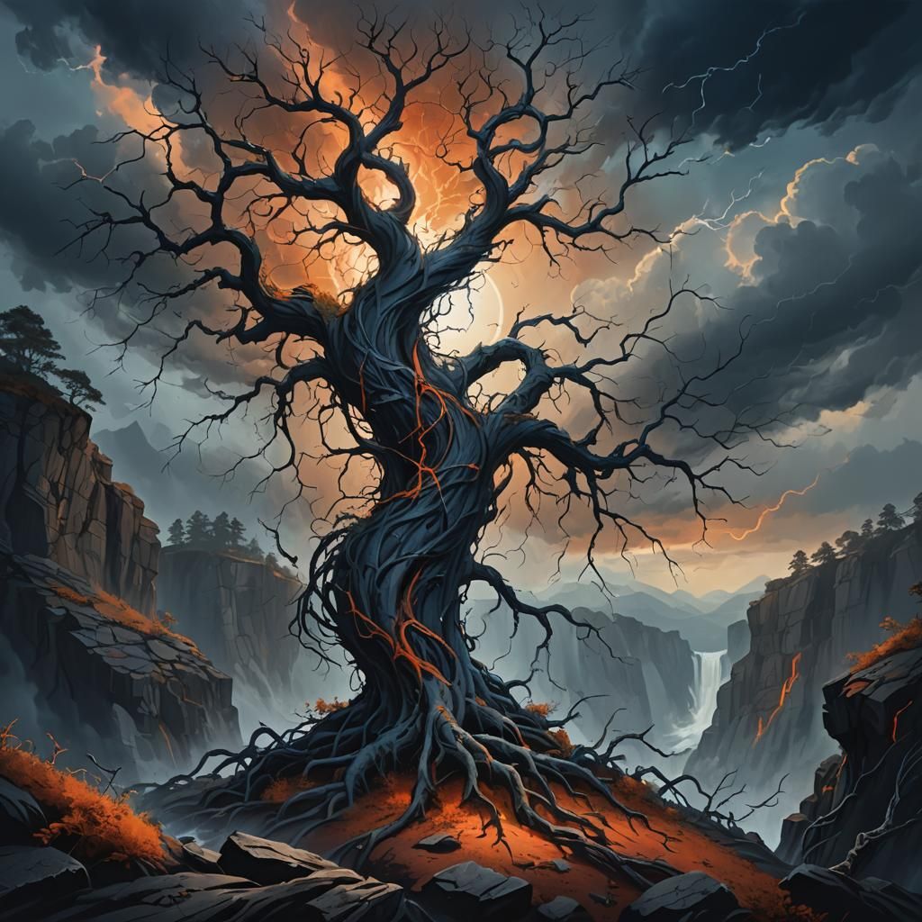 Surreal Tree at Cliff Edge: Fantasy Concept Art