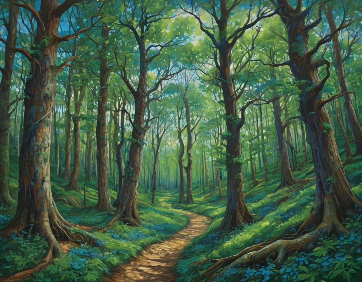 Dreamlike Forest Landscape in Expressionist Impasto Style