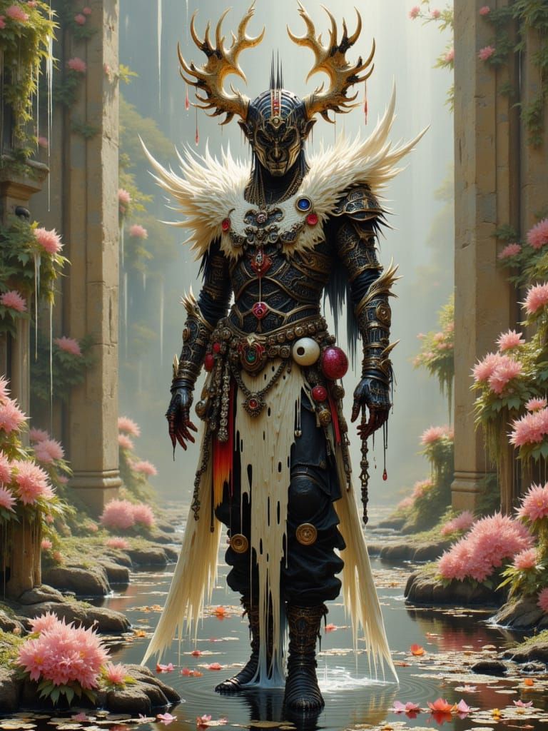 Abstract Mesh Array with Iridescent Water