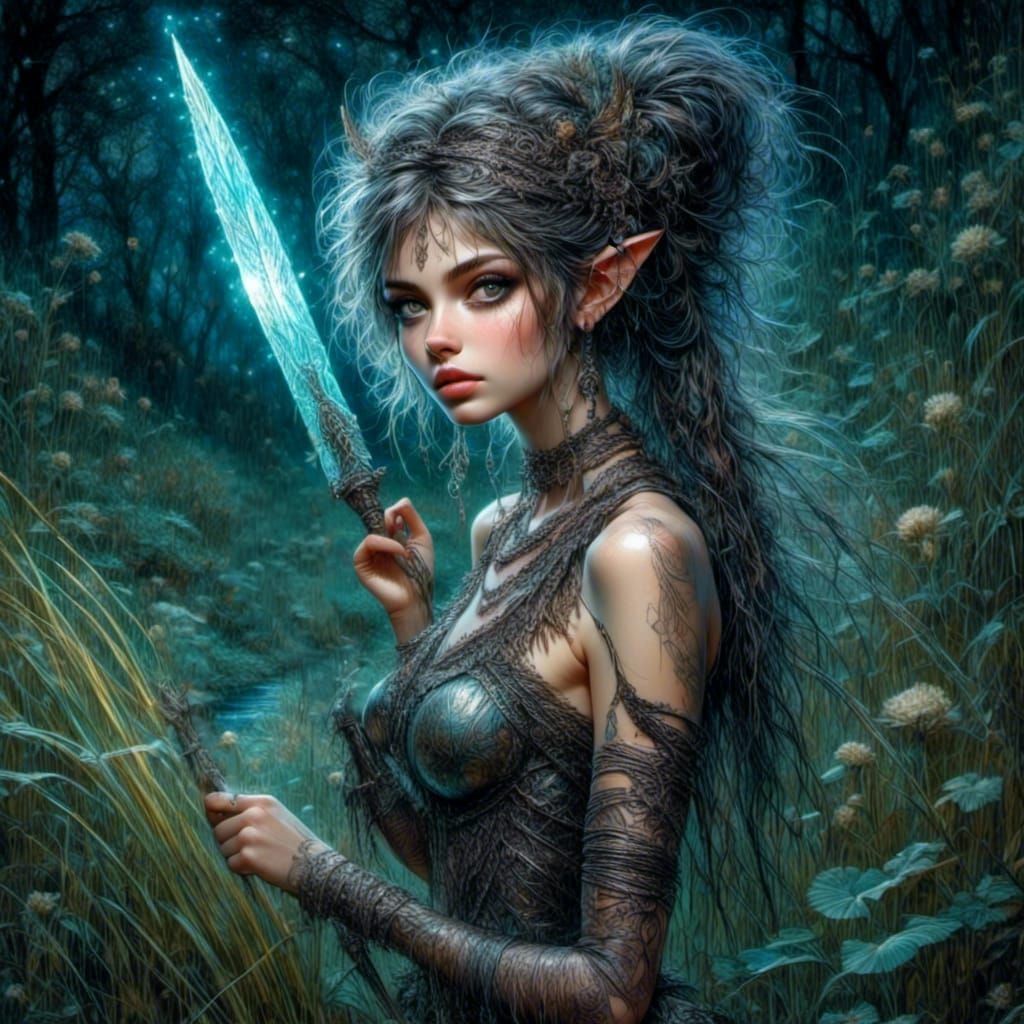 Bioluminescent Pixie Warrior in Dragon Scale Armor