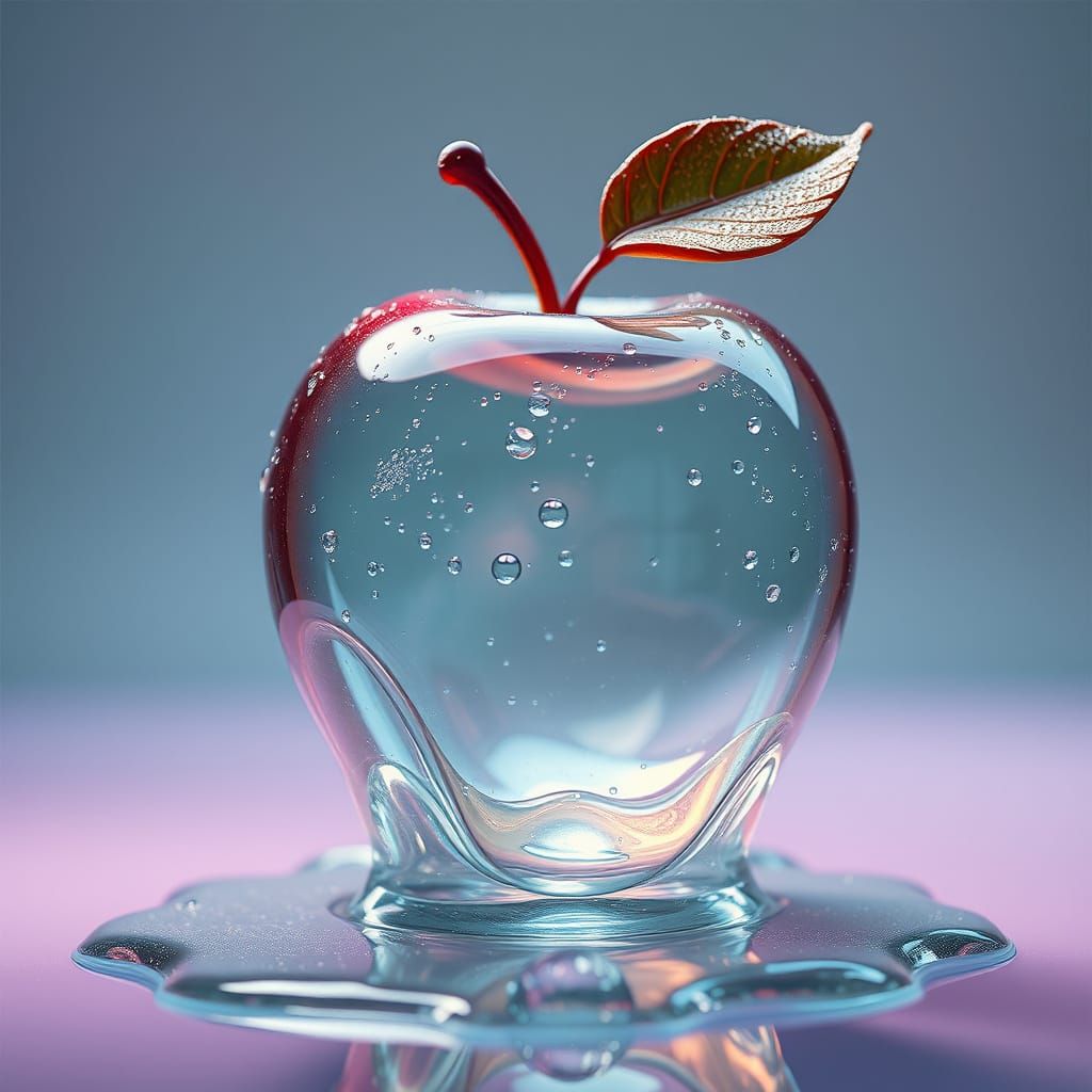 Melting Glass Apple in Surreal Dreamscape