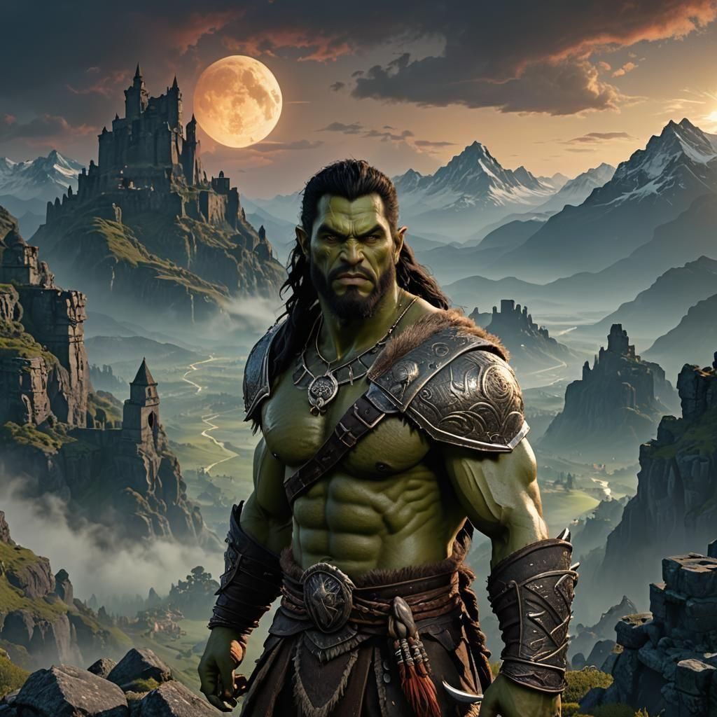 Epic Orc Barbarian Portrait in Dark Fantasy Style