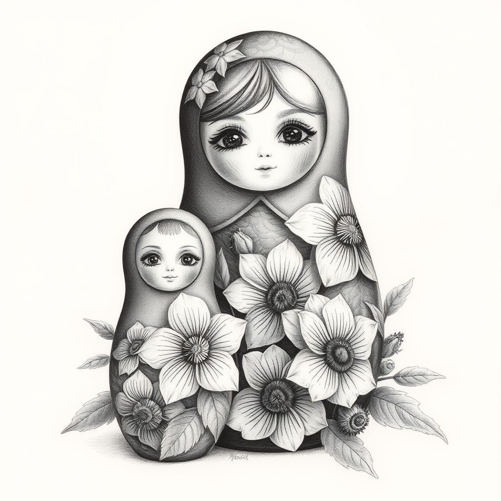 Intricately Detailed Russian Doll with Floral Accents in Cha...