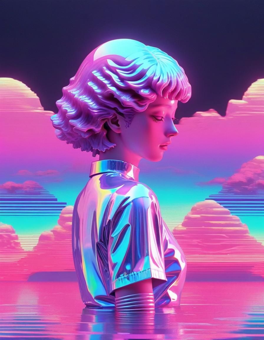 Glitch Art in Holographic Vaporwave Style