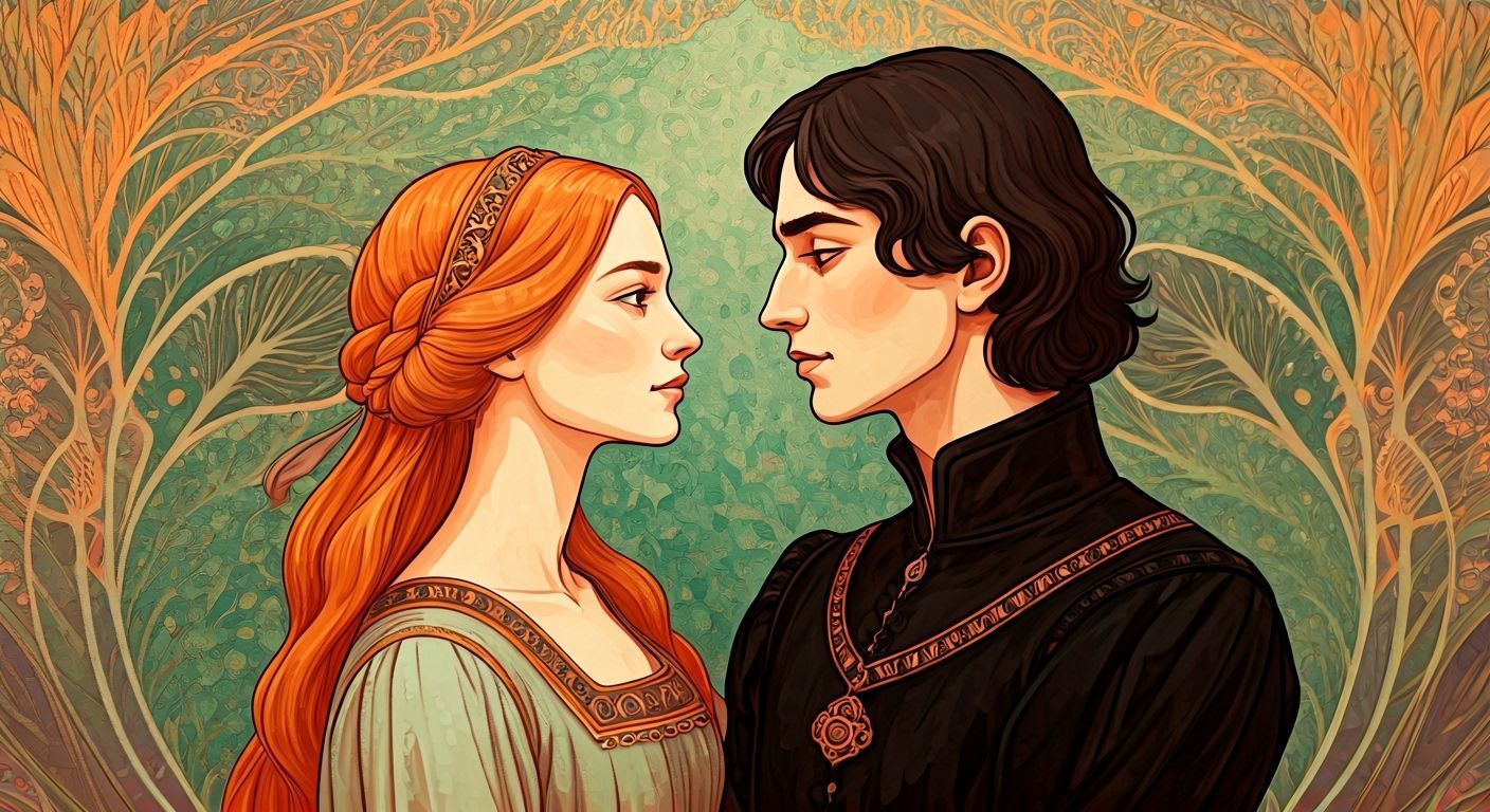 Romantic Medieval Couple in Gouache Decorative Style