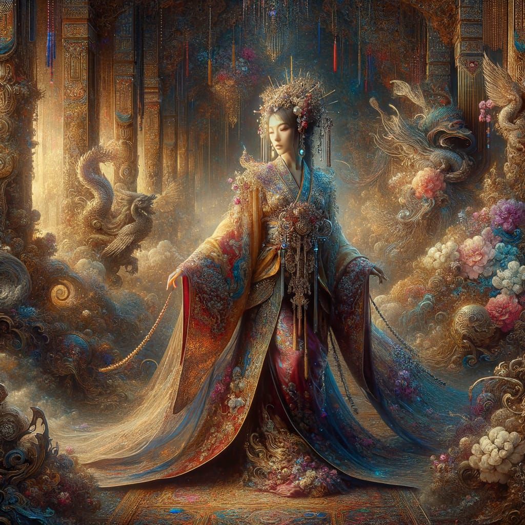 Elegant East Asian Woman in Ornate Digital Painting