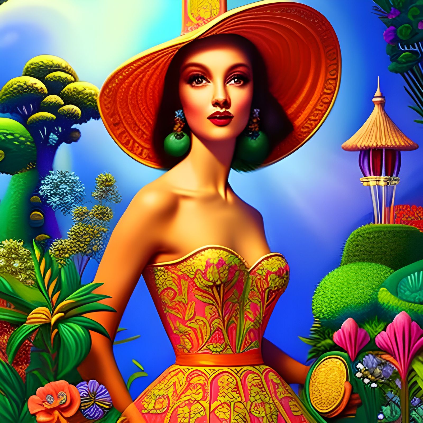 “Charming Lady in Paradise Garden", Art Deco style
