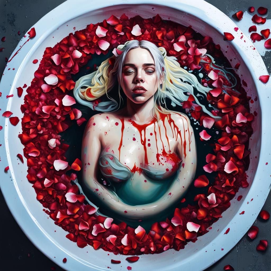 Billie Eilish Bathtub Portrait in Graffiti Art Style