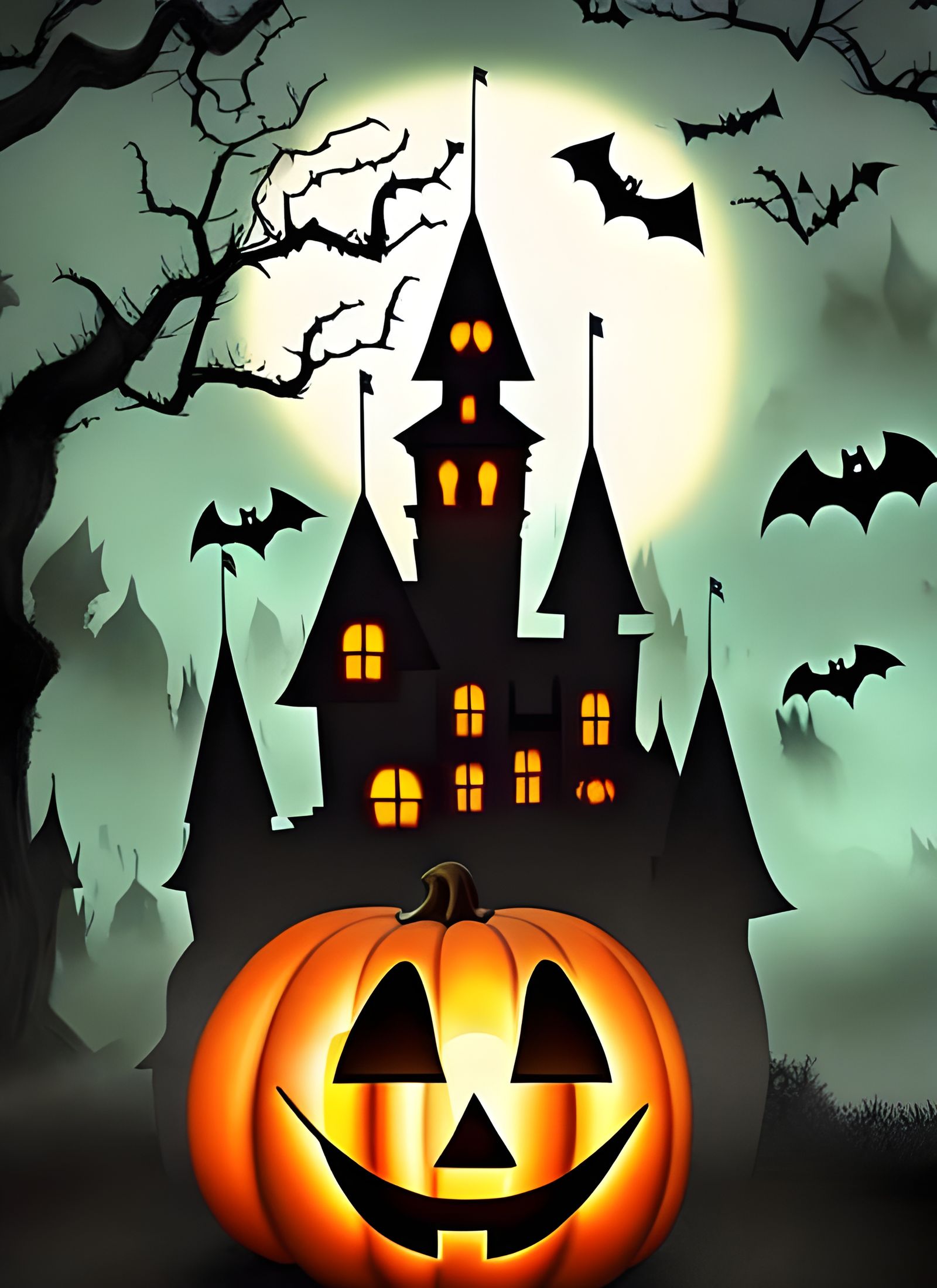 Disney Cartoon Haunted Castle in Halloween Forest