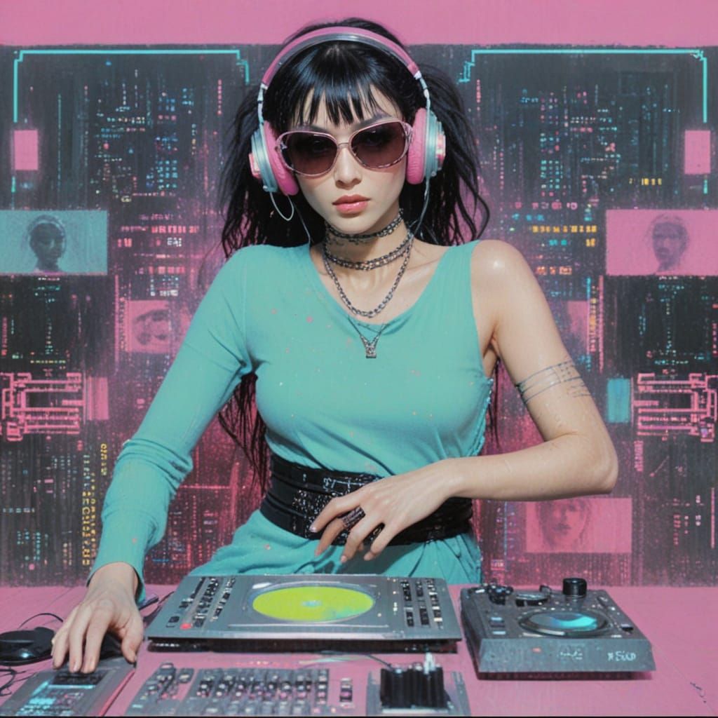 Cyberpunk DJane in Neon Haze