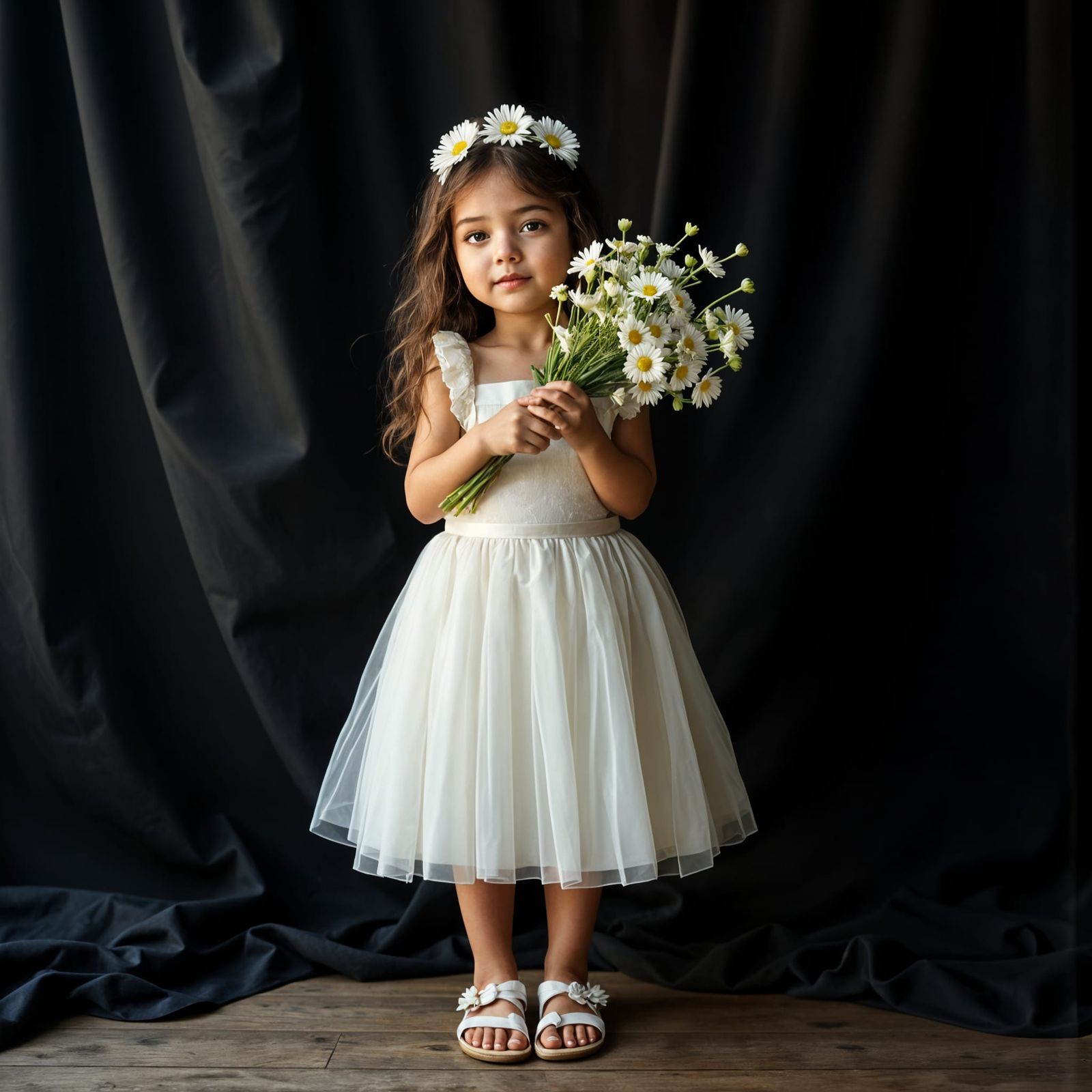 Hyperrealistic Portrait of Little Girl with Daisies
