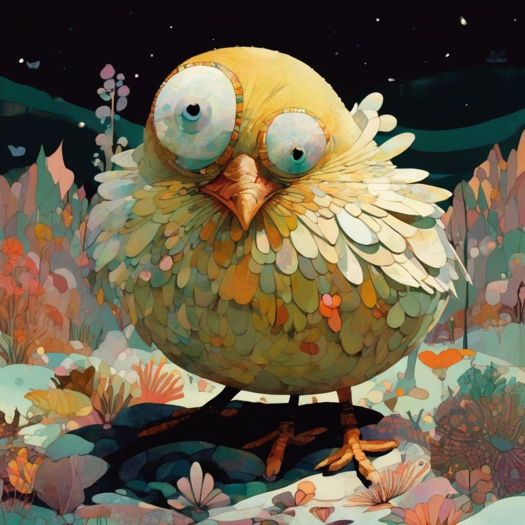 Unhappy Frowning Chick in Vibrant Pastel Colors