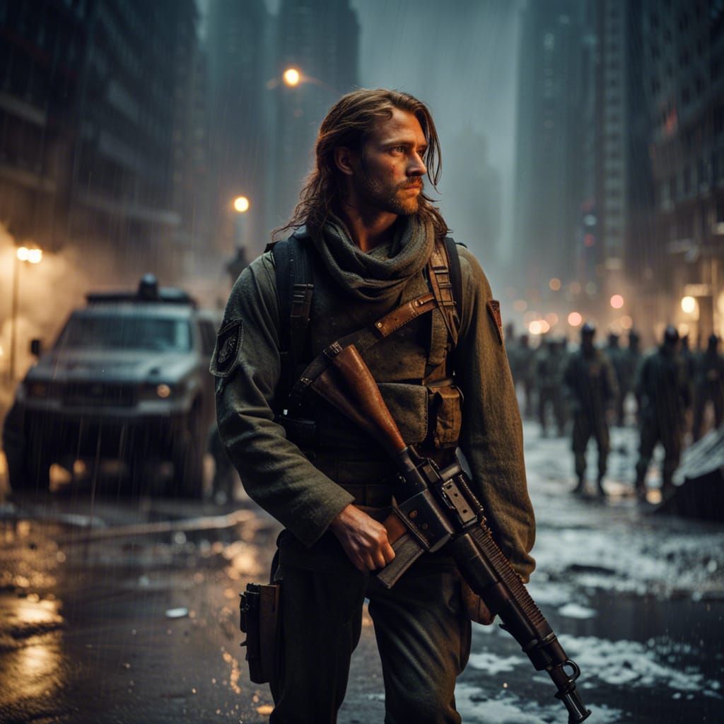 Auburn-Haired Soldier in Post-Apocalyptic Toronto