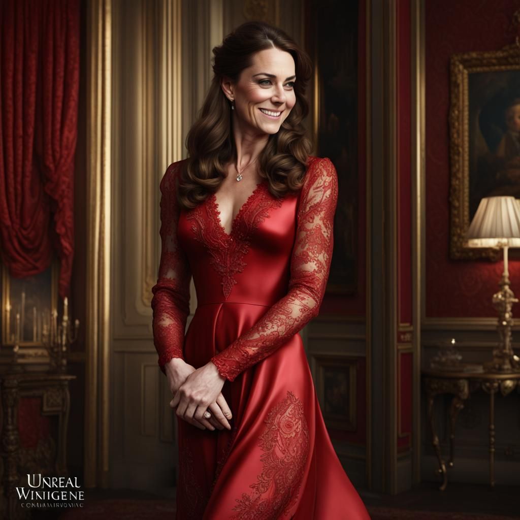 Kate Middleton in Red Silk: Detailed Matte Painting