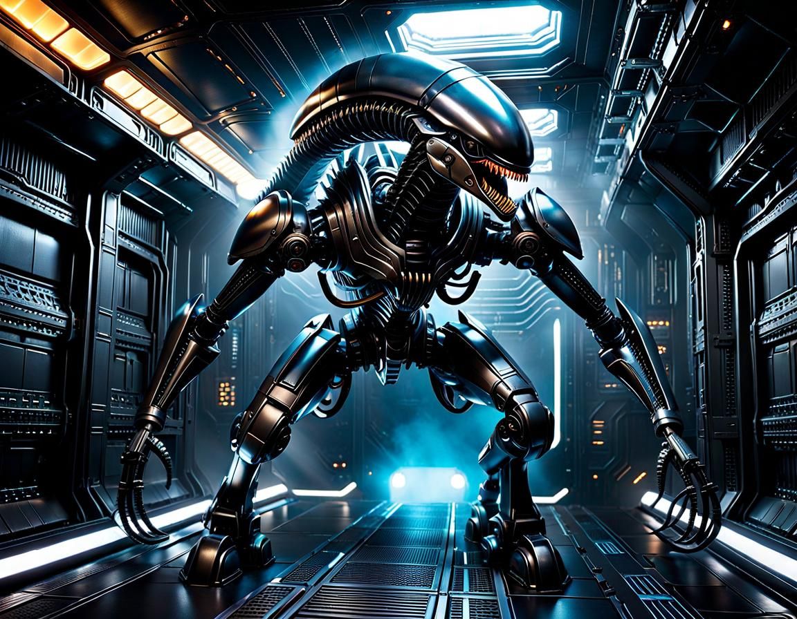 Mechanical Xenomorph Robot in Starship Cargo Bay