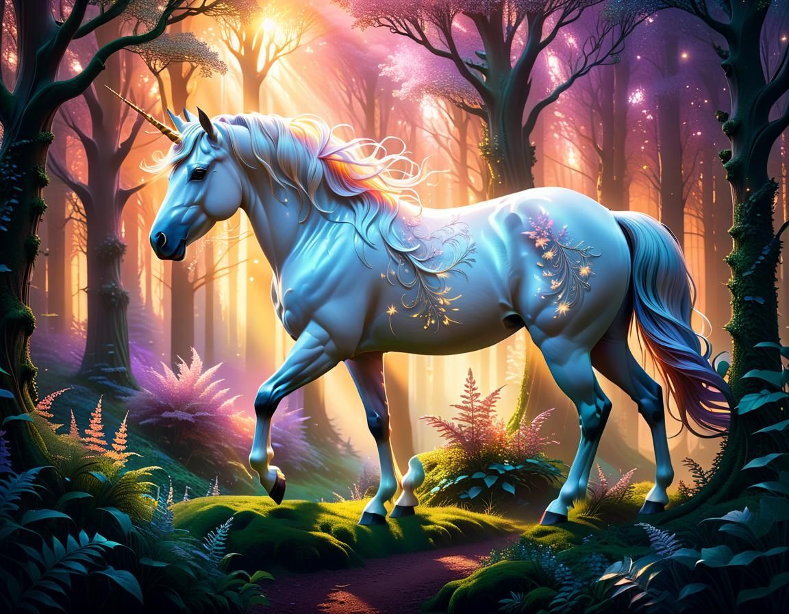 Licorn in an enchanted forest