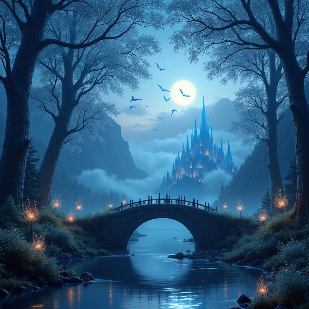 Mystical Forest at Dusk with Crystal Castle