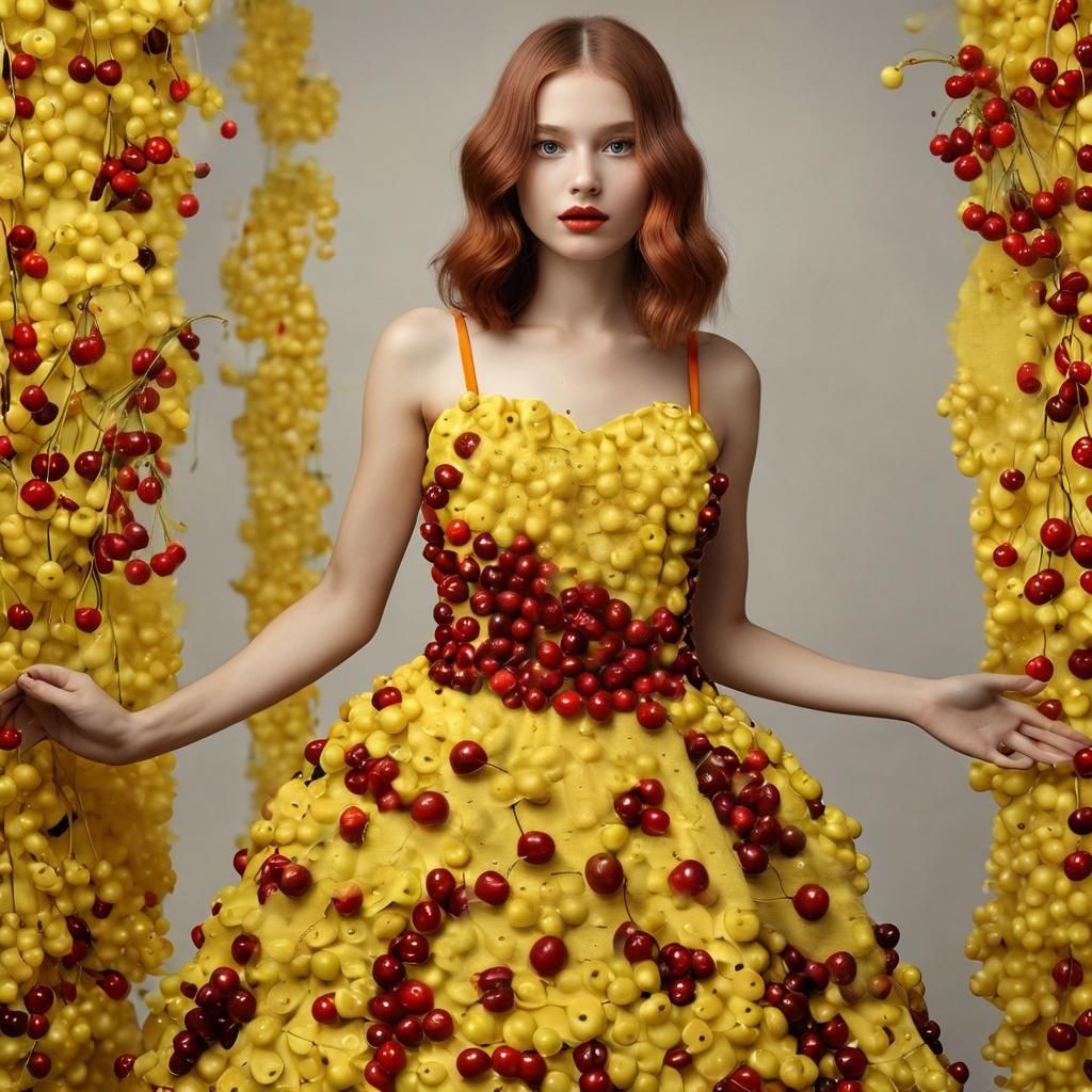 Dress Constructed Entirely of Cherries