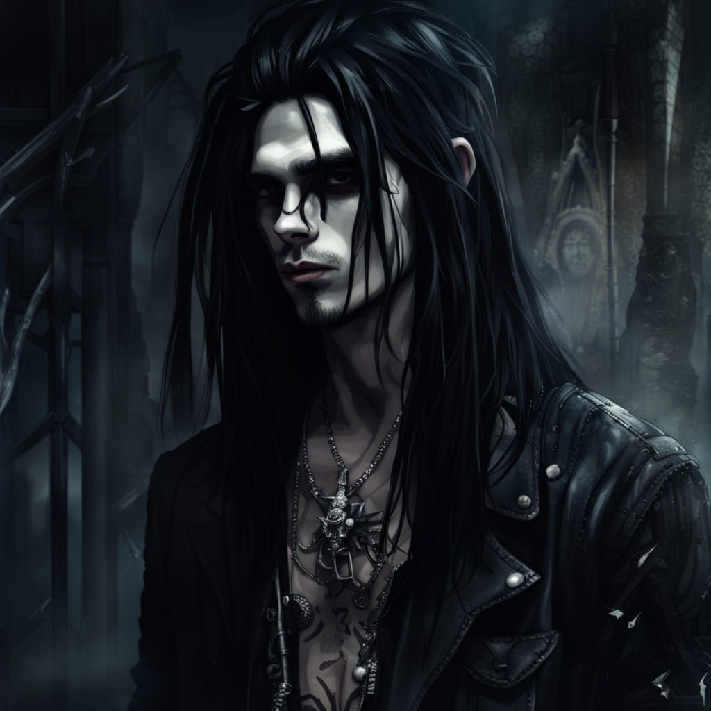 Gothic Teenager in Noir Style, Detailed Matte Painting