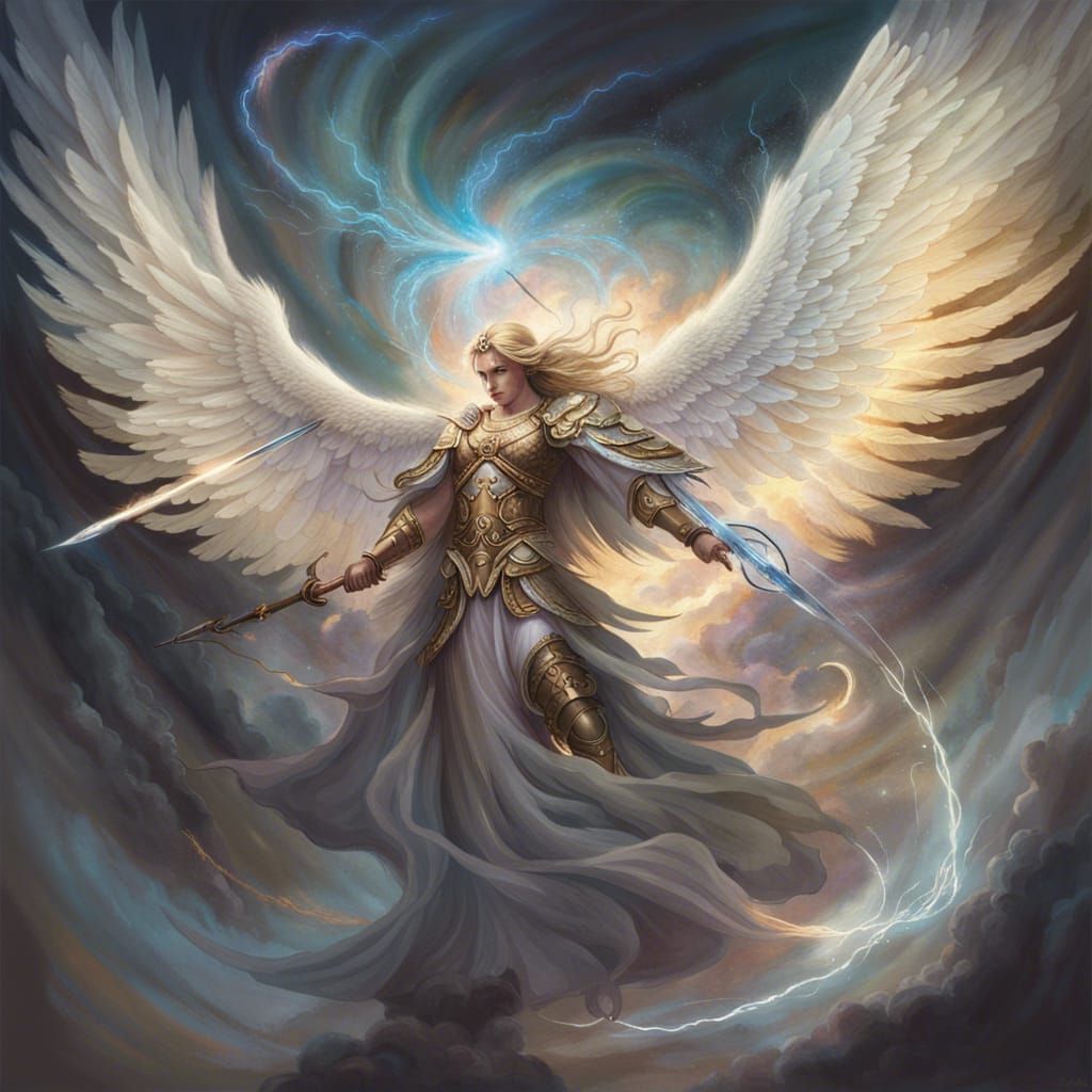 Epic Angel on Celestial Battleground with Sword
