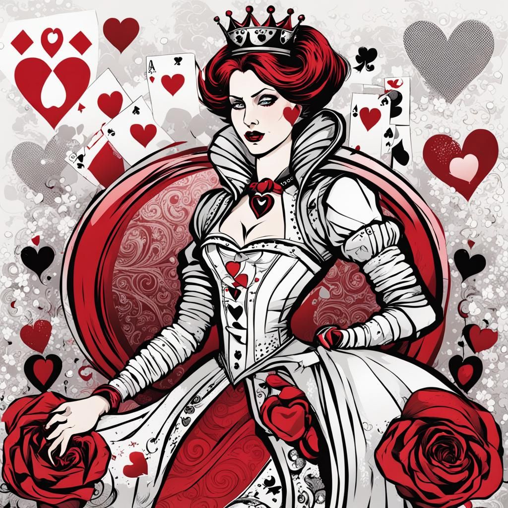 Sensuous Queen of Hearts in Comic Book Style