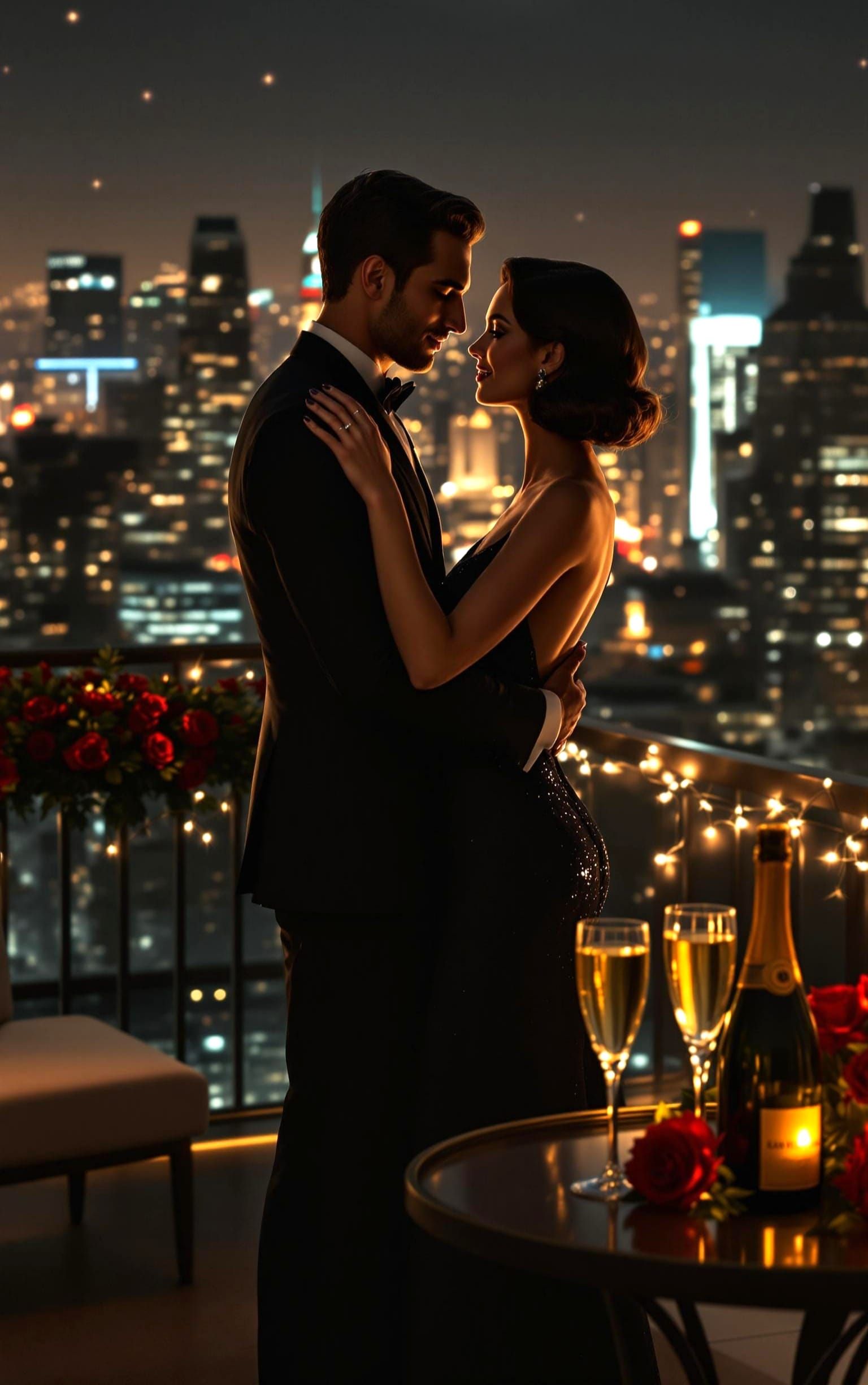 Romantic Rooftop Dance Under City Lights