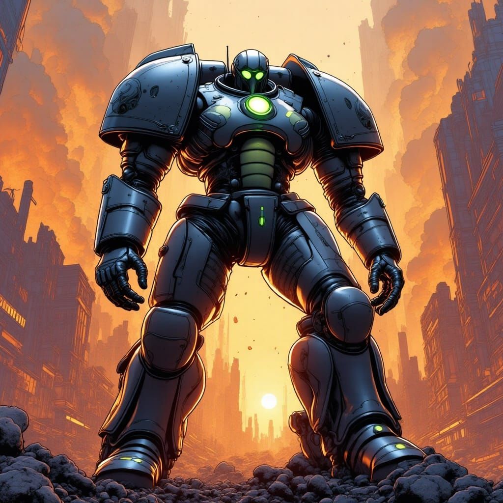 Anime Warhammer 40k Mecha in a Vast, Bokeh-Lit Universe