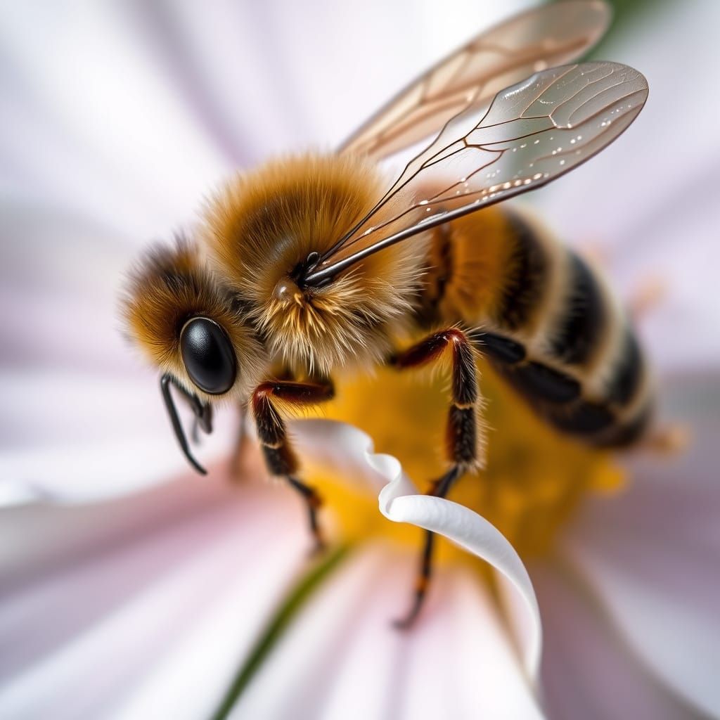 Honeybee on Flower: Macro Photography