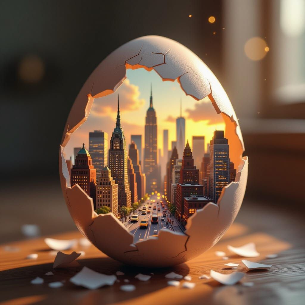 Miniature New York City in Eggshell, Digital Art