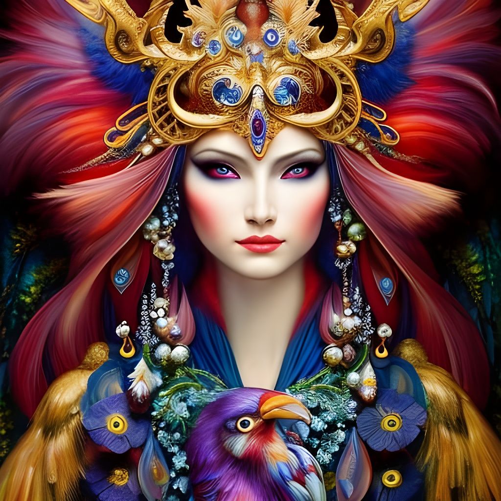 Ornate Crow in Rococo Video Game Style